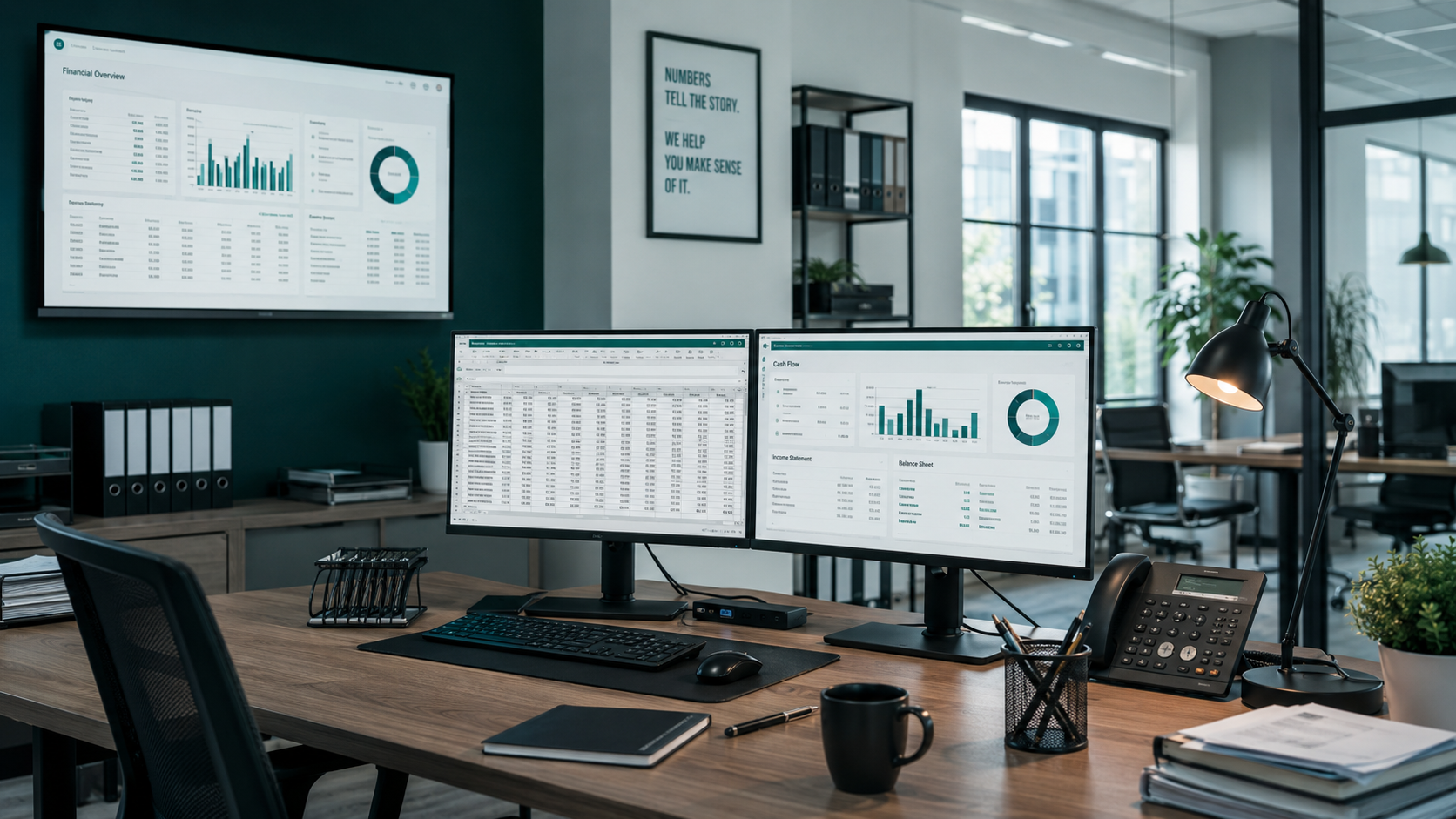 EarthOne accounting office with dual monitor setup